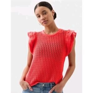 Gap coral Crochet Short Flutter Sleeve Sweater Top